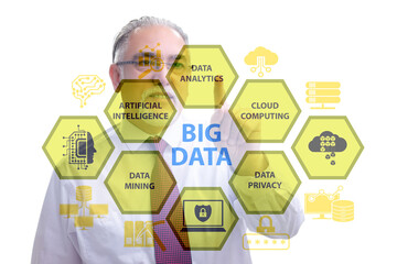 Big data concept with businessman pressing virtual button