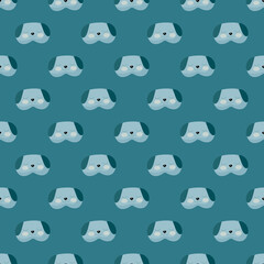 Dog blue color geometric seamless pattern on dark blue background. Children graphic design element for different purposes.