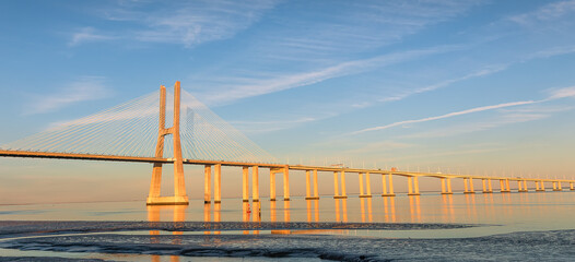 Lisbon, Portugal. Vasco da Gama bridge in sunny day. Europe