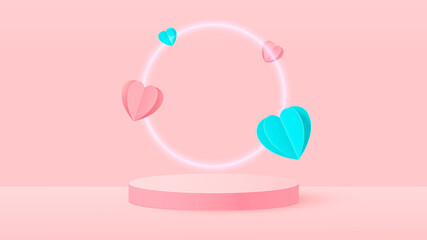 3d render of pink love valentine pastel stages background or texture. Bright pastel podium or pedestal backgrounds. Vector