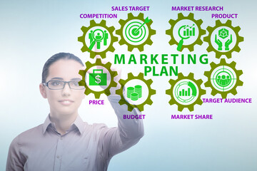Marketing plan concept illustration with businesswoman