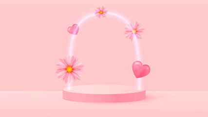 3d render of pink love valentine pastel stages background or texture. Bright pastel podium or pedestal backgrounds. Vector