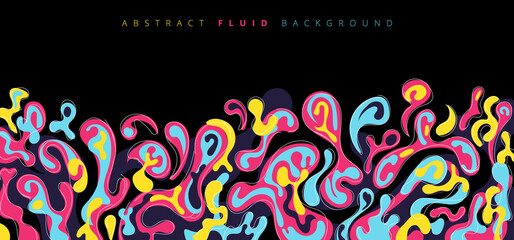 Abstract fluid or liquid colorful splash on black background.