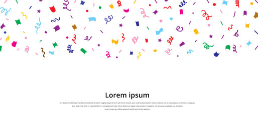 Colorful confetti repeat pattern for birthday party or event celebration invitation or decoration isolated on white background