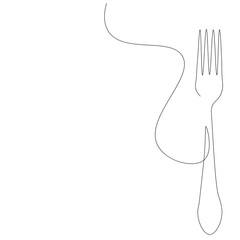 Fork line drawing on white background, vector illustration