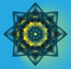 patterned mandala with yellow inner base on a blue background