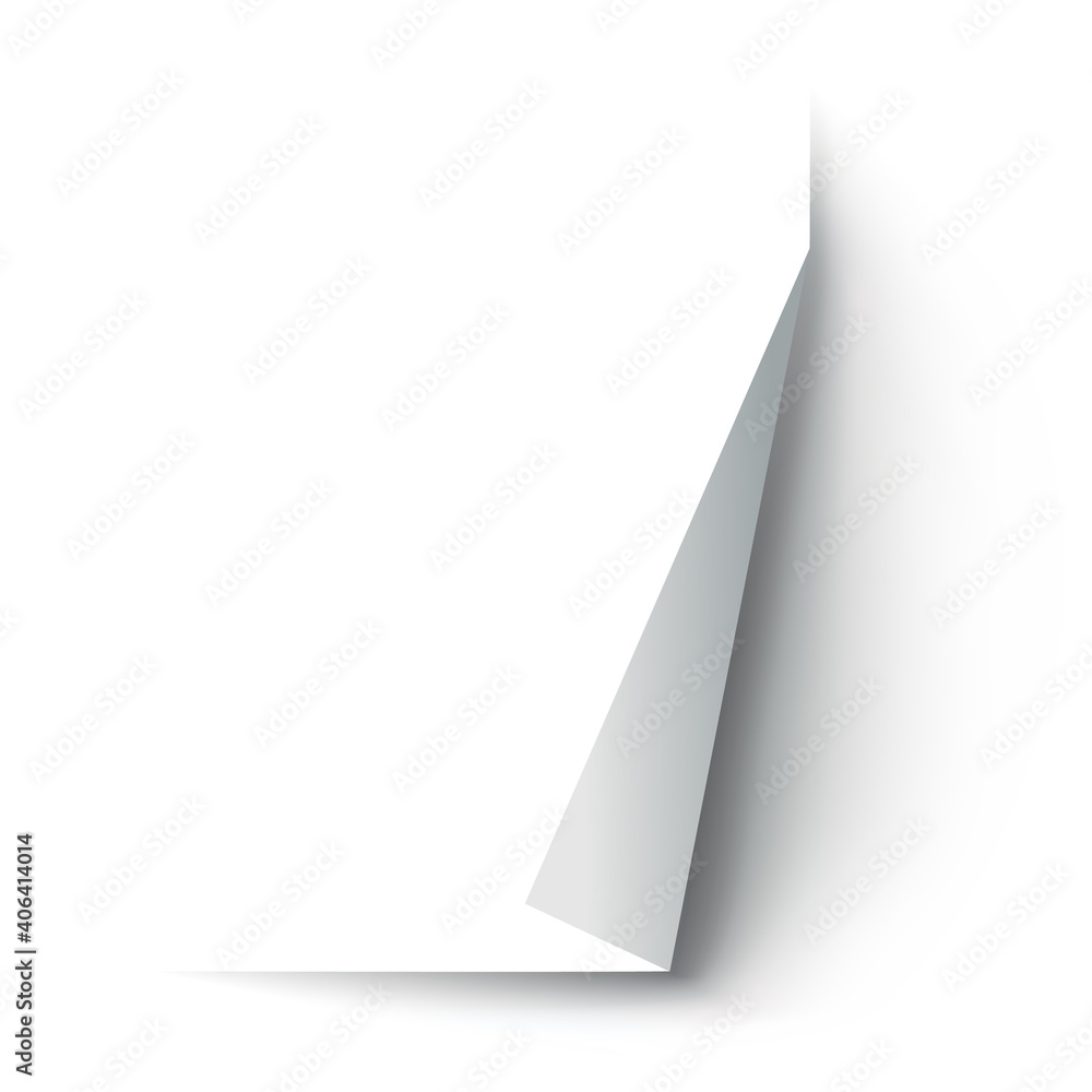 Poster curled paper corner. curve page corner, page edge curl and bent paper sheet with realistic shadow. p