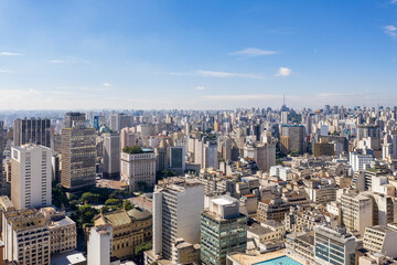 Fototapeta premium Historic buildings in downtown São Paulo seen from above, Brazil