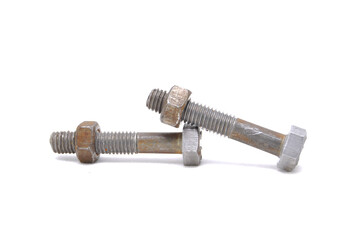  Rusty bolts on white background close-up. Engineering, industry, technology, fasteners