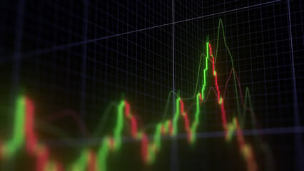 Business investment finance analysis data statistics digital stock market exchange forex trading graph chart financial candlestick indicator screen board abstract graphic design background. 3d render.