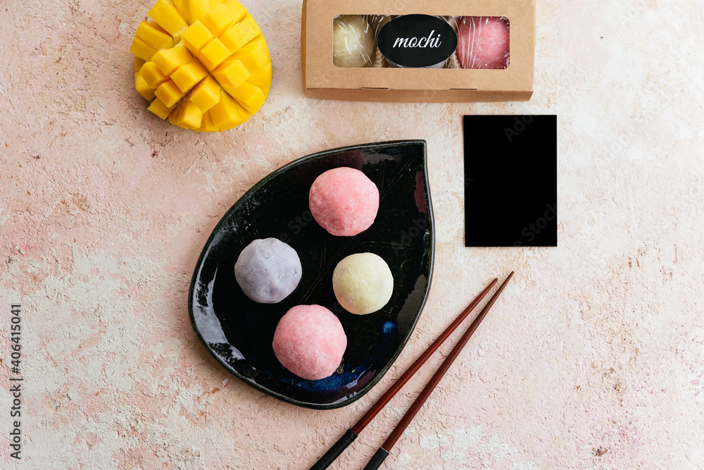 Wall mural Japanese ice cream Mochi in rice dough. Traditional Japanese des