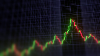 Business investment finance analysis data statistics digital stock market exchange forex trading graph chart financial candlestick indicator screen board abstract graphic design background. 3d render.