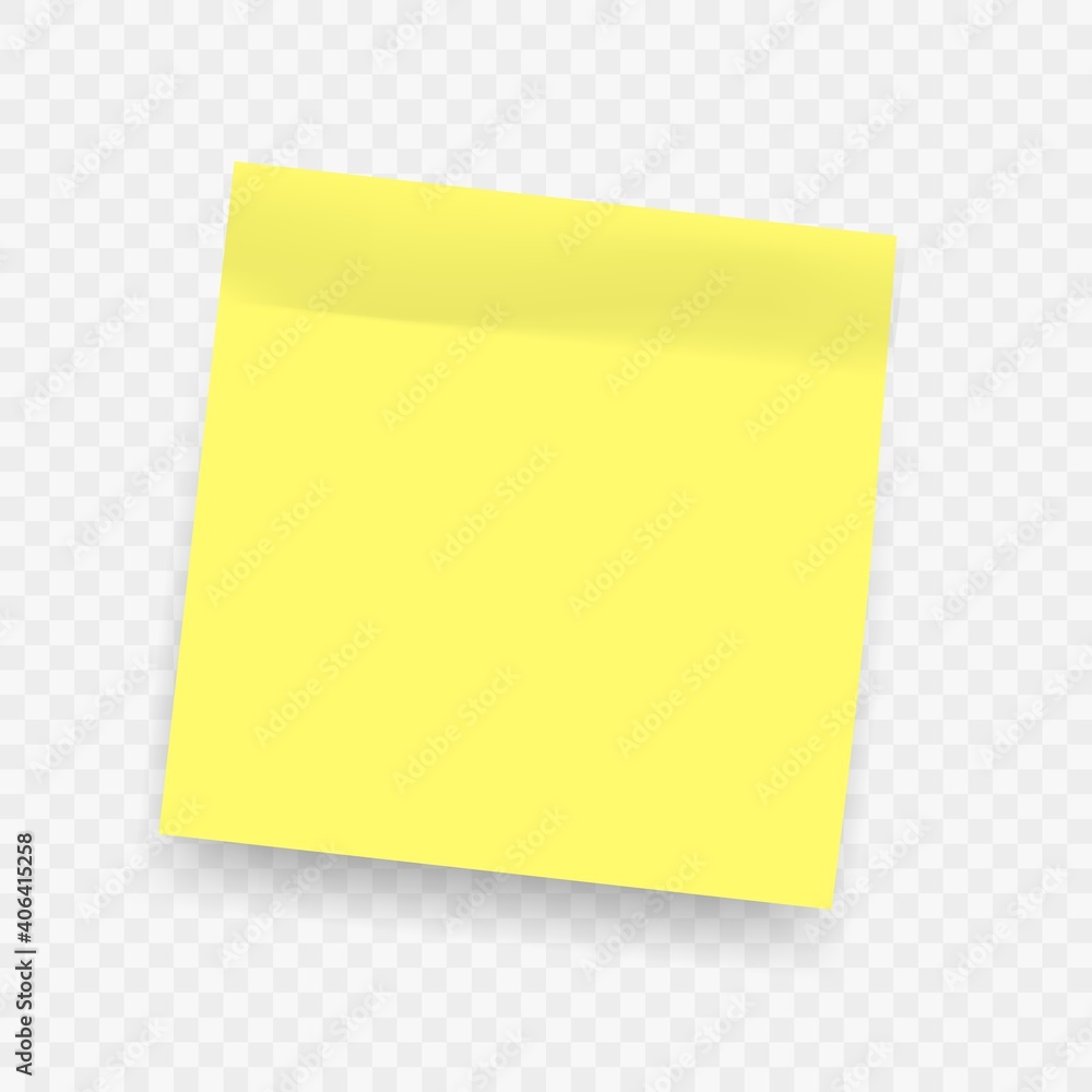 Leinwandbilder Yellow realistic sticky notes. Square post note isolated with soft shadow on transparent background. Message on notepaper, important memo, blank reminder, empty list, office stationery, vector object