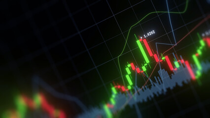 Business investment finance analysis data statistics digital stock market exchange forex trading graph chart financial candlestick indicator screen board abstract graphic design background. 3d render.