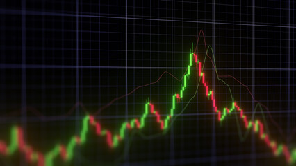Business investment finance analysis data statistics digital stock market exchange forex trading graph chart financial candlestick indicator screen board abstract graphic design background. 3d render.