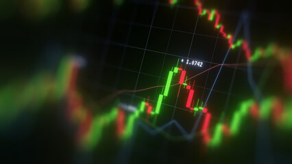 Business investment finance analysis data statistics digital stock market exchange forex trading graph chart financial candlestick indicator screen board abstract graphic design background. 3d render.