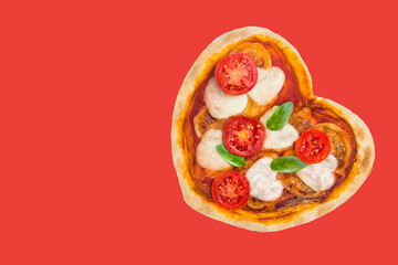 Margarita pizza with form of heart