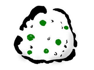 手描きの豆ご飯の三角おにぎりのイラスト