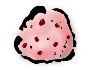 手描きの赤飯の三角おにぎりのイラスト