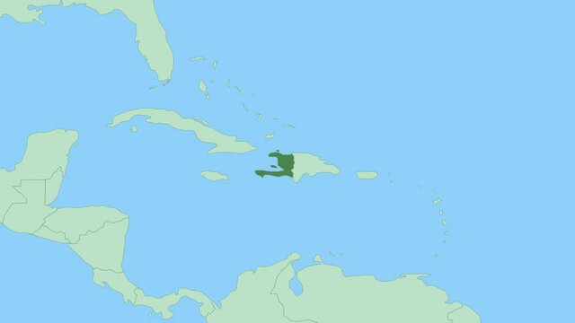 Map of Haiti with pin of country capital. Haiti Map with neighboring countries in green color.