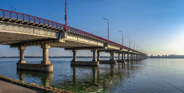 Central bridge in Dnipro city, Ukraine