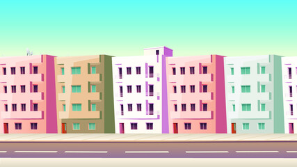 Classic Street With Vector Houses With Balconies 