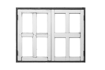 Old wooden window frame painted white vintage isolated on a white background