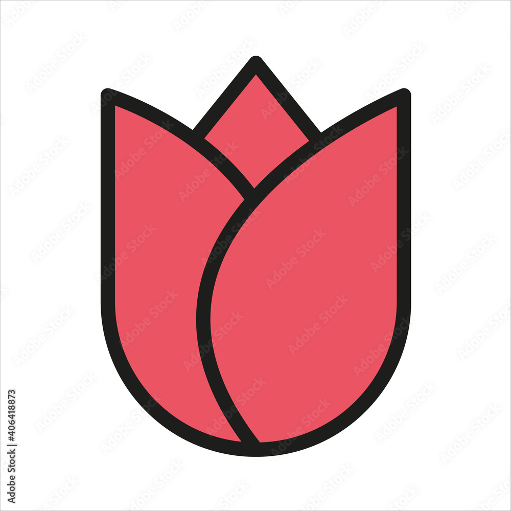 Poster tulip color flat icon with stroke isolated on white background. tulip flower vector icon for web, mo