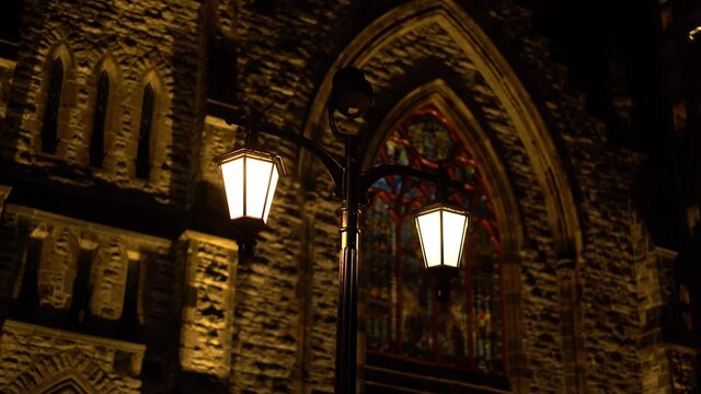 Night time exterior shot of the beautiful and historic Christ Church Cathedral at Sparks Street in Ottawa, Ontario, Canada.