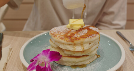 Pancake with butter and honey