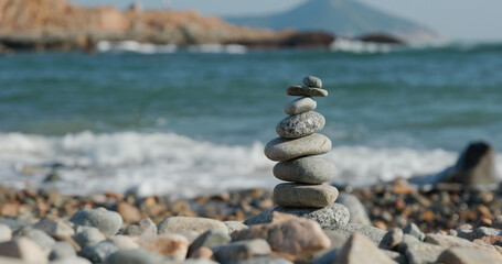 Balanced Pebble stone at beach
