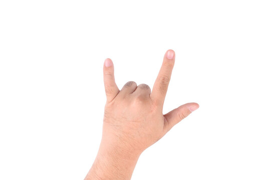 Asian man are doing his hands symbol or sign is a  I love you. on white background or isolated