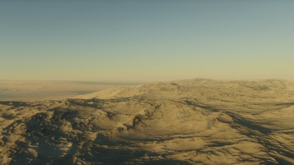 beautiful view from an exoplanet, a view from an alien planet, a computer-generated surface, a fantastic view of an unknown world, a fantasy world 3D render
