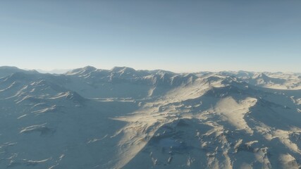 beautiful view from an exoplanet, a view from an alien planet, a computer-generated surface, a fantastic view of an unknown world, a fantasy world 3D render
