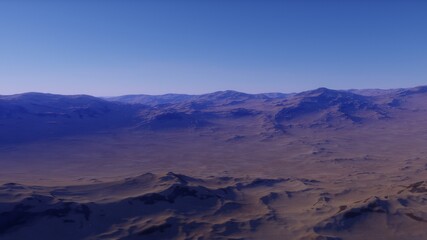 beautiful view from an exoplanet, a view from an alien planet, a computer-generated surface, a fantastic view of an unknown world, a fantasy world 3D render
