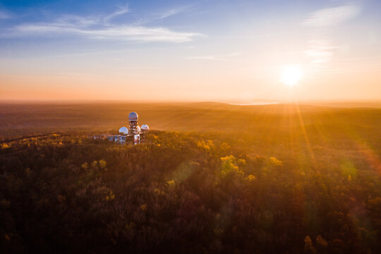 sunset behind teufelsberg with former listening station of usa