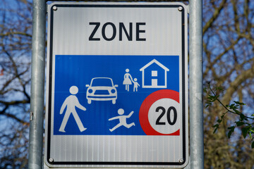 Traffic sign zone with speed limit 20 kilometers per hour.