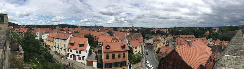 Panoramic view over the rooftops of the Old Town of Quedlinburg, Germany