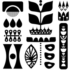 Scandinavian folk art seamless vector pattern with plants and other figures in minimalist style