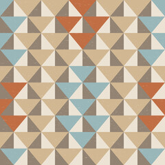 Modern vector abstract seamless geometric pattern with triangles in retro scandinavian style on worn out texture