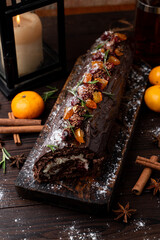 Huge yulelog, covered in melted chocolate