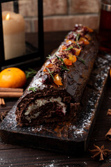 Huge yulelog, covered in melted chocolate