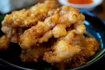 Crispy fried corn. Vegetarian food
