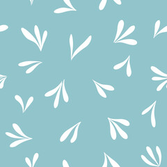 Vector abstract doodle seamless pattern of leaves. Hand drawn repeat textures in blue colors.