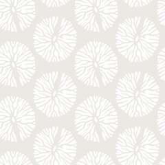Vector abstract doodle seamless pattern of water lilies. Hand drawn repeat textures in gray colors. Top view.