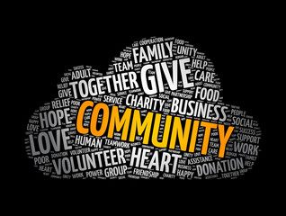 Community word cloud collage, social concept background