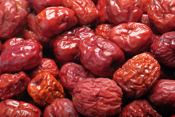 Close-up of dried red dates, Jujube food background.