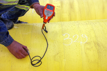 Polyethylene coating thickness measurement. This can be made easily with ultrasound, in the same...
