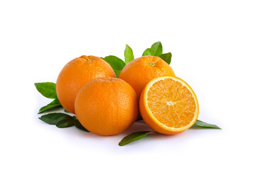 Valencia oranges on white background.