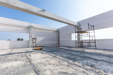 Warehouse construction site. Building a new industrial hall